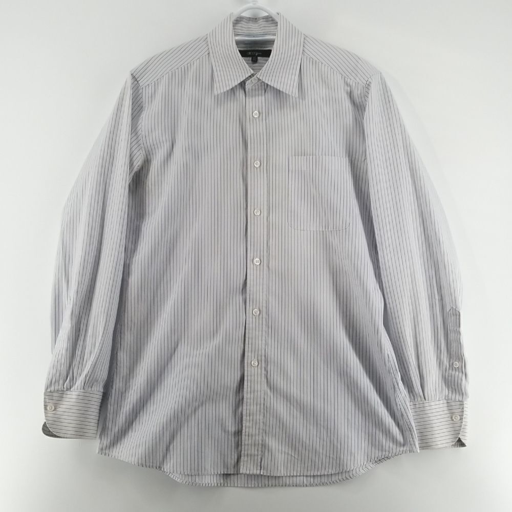 🎁5/$25 G2000 Shirt Men's 15 1/2 33 1/2 Long Sleeve Button Up Blue White Strips